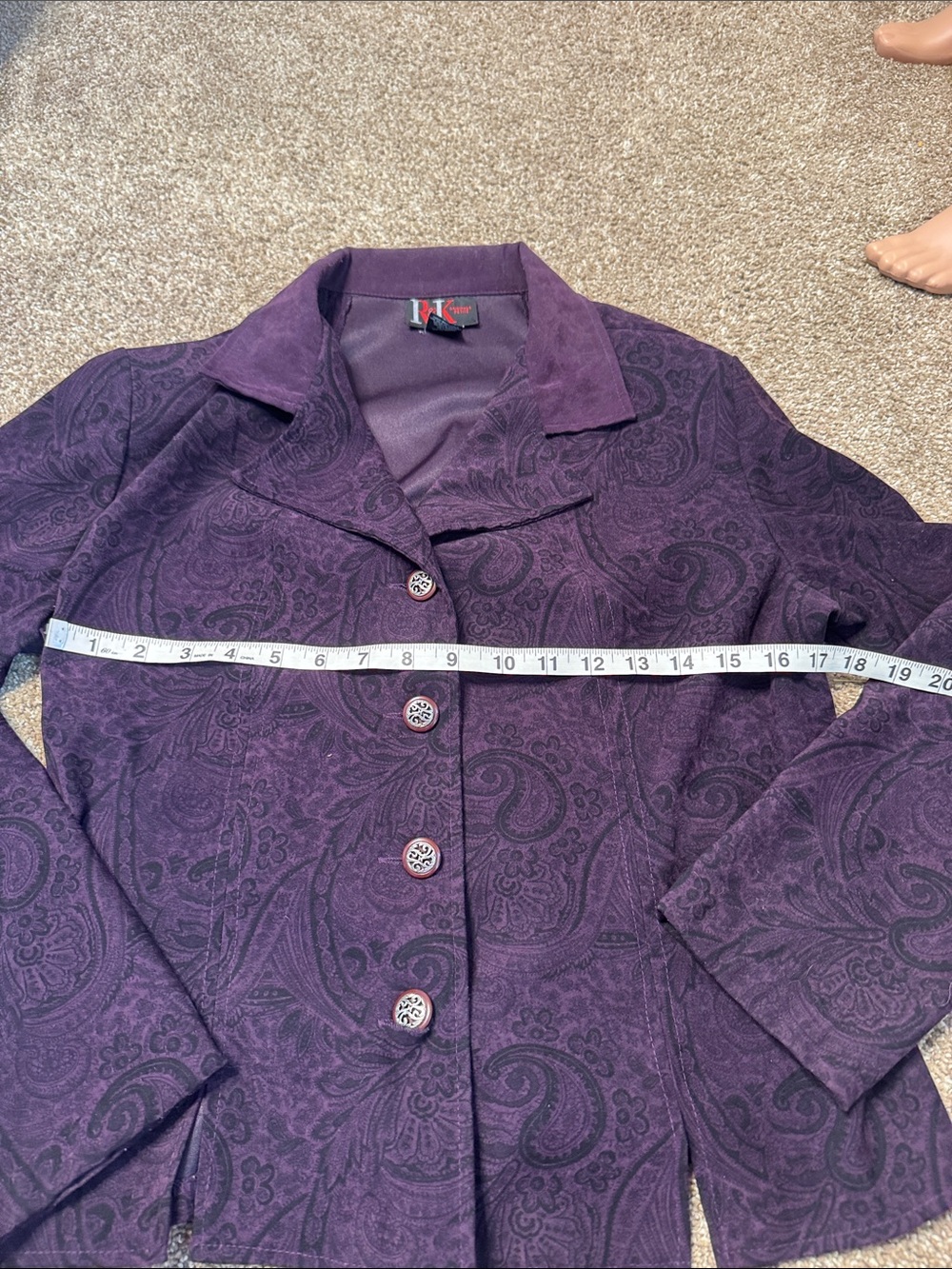 R&K Purple Paisley Button-Front Women's blazer Jacket career suede feel SZ 12 - Picture 4 of 7